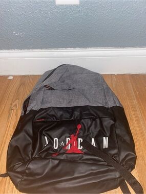 Jordan Gray and Black Backpack with Red Jumpman